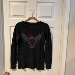 JAKE’S AMERICA Classic Long Sleeves Embellished LOVE Thermal Knit Size Medium.
